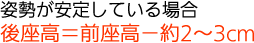 姿勢が安定している場合、前座高-約2～3cm