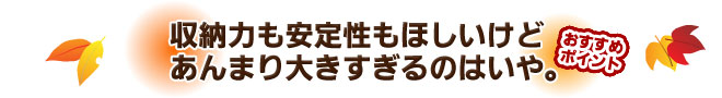収納力も安定性も欲しいけどあんまり大きすぎるのはいや