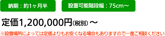 納期：約一か月半 定価：1,200,000円（税別）