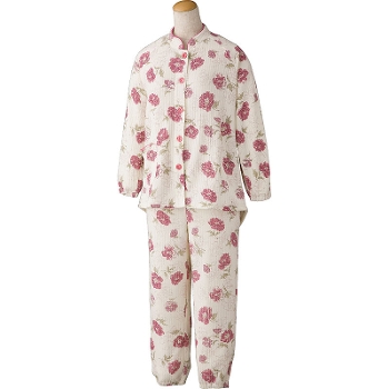 婦人介護パジャマ 大きめボタンプチサイズキルトパジャマ 秋冬用 2枚セット 800110