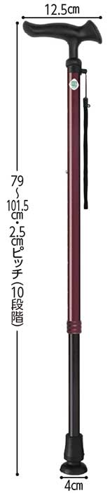 かるがもE22 伸縮杖 長さ79～101.5 身長約：154～198cmの寸法図