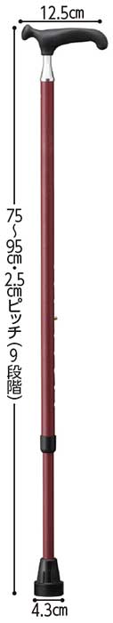 伸縮杖 OSSシリーズ 長さ75～95cm 身長約：146～186cmの寸法図