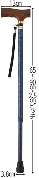ウェルファン 夢ライフステッキ 柄伸縮杖 ベーシックタイプ 長さ65〜90cm 身長約120〜170cmの寸法図
