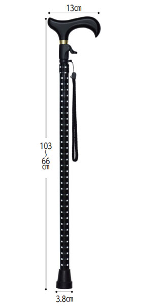 無段階伸縮ステッキ 伸縮杖 長さ66〜103cm 身長約：128〜200cm の寸法図