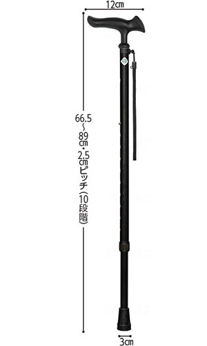 かるがもファム2 伸縮杖 無地タイプ 長さ66.5~89cm 身長約:130~174cmの寸法図