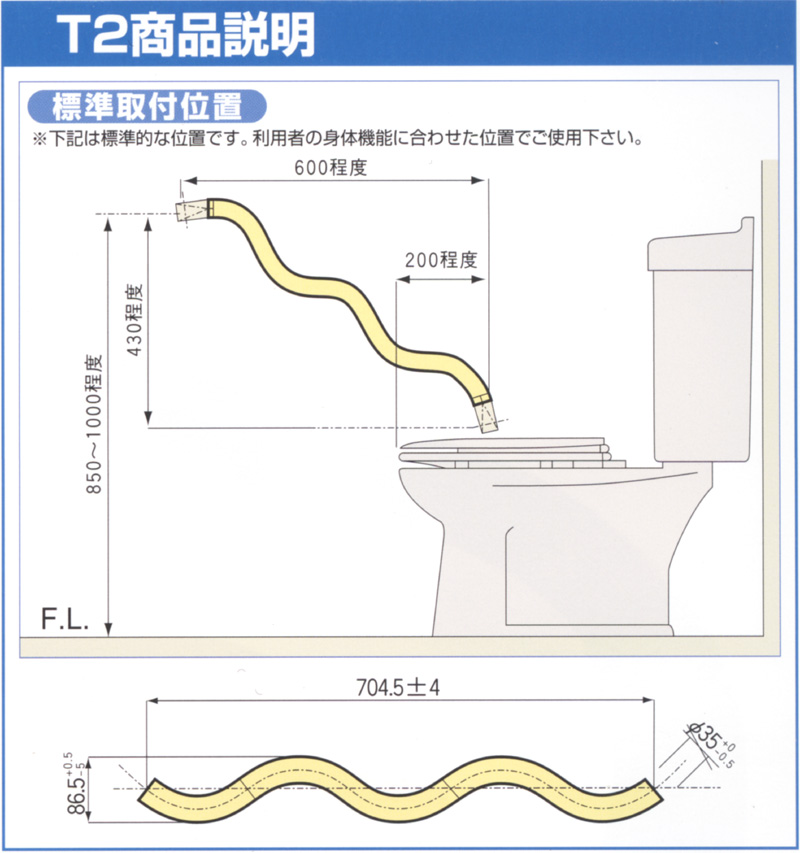 クネット樹脂 斜め付け QABS-T-NAT/BRN トイレ用波形手すり｜波型手すり・クネット｜介護用品の通販・販売店【品揃え日本最大級】-  快適空間スクリオ