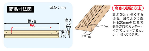 段差スロープEVA #25 2.3cm～2.7cmの段差に対応 室内用の説明