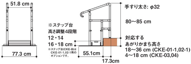 あがりかまち用たちあっぷ 両手すりステップ台付き CKE-01の使用例