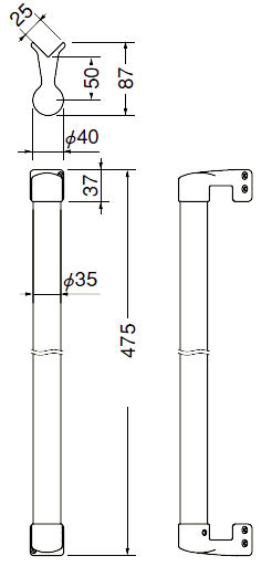 出隅二点手すり 450 BR-533 直径35mm の寸法