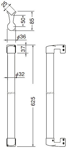 出隅二点手すり 600 BR-534 直径32mm の寸法