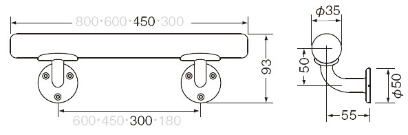 ミニ手すりL受 BR-500 長さ450 径35 室内補助手すり 2本セットの説明