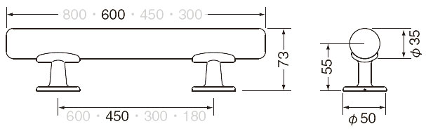 ミニ手すり直受 BR-501 長さ600 径35 室内補助手すり 2本セットの説明