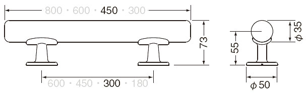 ミニ手すり直受 BR-501 長さ450 径35 室内補助手すり 2本セットの説明