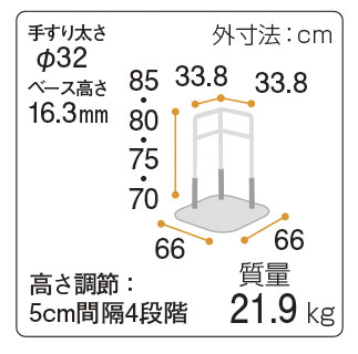 介護施設専用 たちあっぷⅡ(2) 浴室用L型 CKA-Y23 置くだけ手すり の説明