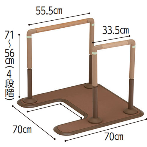 マルチフィット手すり03 MFR-03 I-MtSt 木調タイプ アーチ型ベース・ソファー・トイレにの寸法図