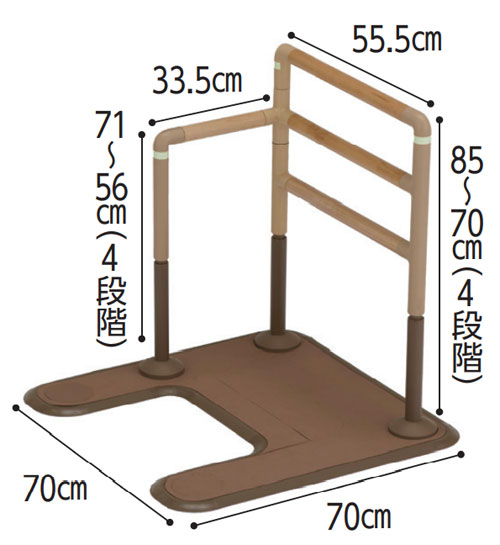マルチフィット手すり03 MFR-03 L-StM 木調タイプ アーチ型ベース・ソファー・トイレにの寸法図