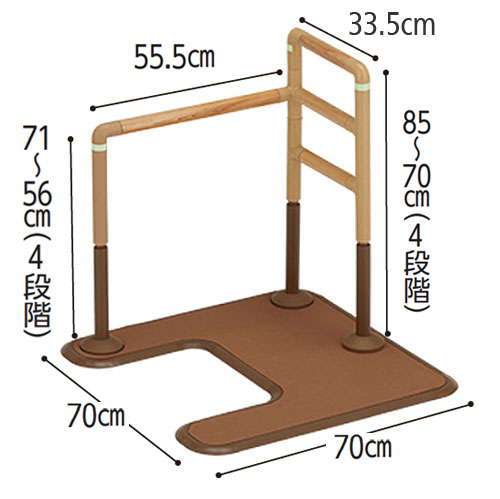 マルチフィット手すり03 MFR-03 L-MtS 木調タイプ アーチ型ベース・ソファー・トイレにの寸法図