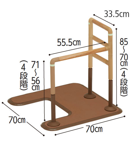 マルチフィット手すり03 MFR-03 L-SMt 木調タイプ アーチ型ベース・ソファー・トイレにの寸法図