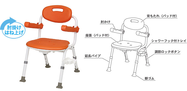 テイコブ ワンタッチ折りたたみシャワーチェアミドル 肘掛背もたれつき