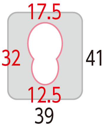 パナソニック ポータブルトイレ 座楽 ラフィーネ前後傾斜脚ゴム付き 長穴プラスチック便座の寸法図