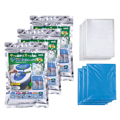 非常用トイレ セルレット S-108F 108回分セット（凝固・脱臭剤×108個、トイレ袋×108枚、透明袋×6枚）の説明