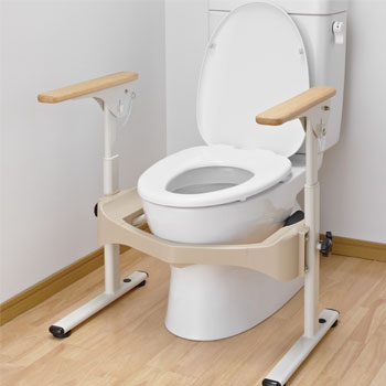 安寿 洋式トイレ用フレームS SUS はねあげR2（ステンレス） 木製ひじ掛けの説明