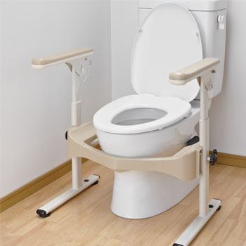安寿 洋式トイレ用フレームS SUS はねあげR2（ステンレス） プラスチックひじ掛けの説明