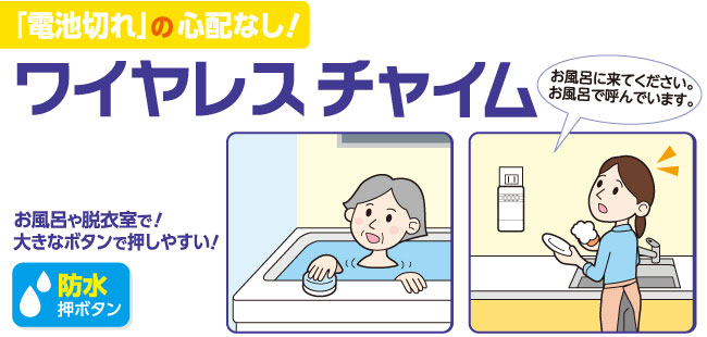 電池を使わないワイヤレスチャイムセット 防水押しボタン WC-S6041AC
