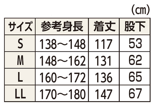 コンビネーション後開き 5731N 介護用つなぎパジャマ 上下続き服
のサイズ