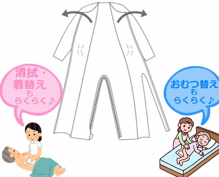 制菌介護用つなぎ フルオープン｜上下続き（つなぎ）介護パジャマ ...