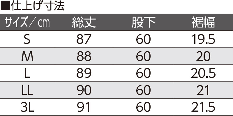 婦人 スタイルをケアするパンツ 通年 2枚セット 97643 背中が出にくいズボンの寸法図