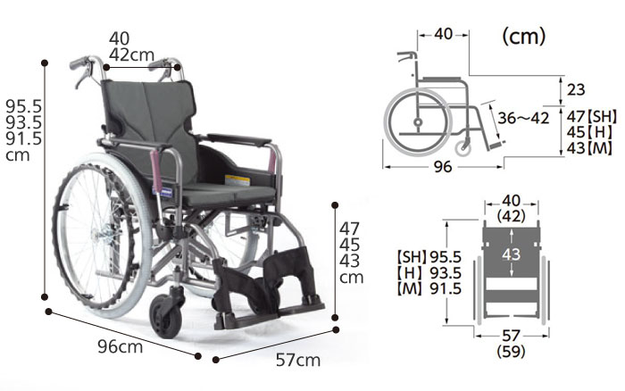 カワムラサイクル自走用車椅子 モダン標準Ａタイプ KMD-A22-40(42)S-M
