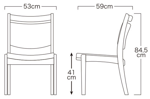 肘なしチェア2脚セット Care-012-C ホテル風 介護・福祉施設向け椅子の寸法図