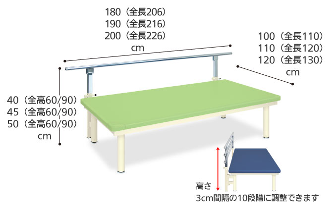 平行棒機能付複合訓練ベッド パラレルホームTB-1132

のサイズ