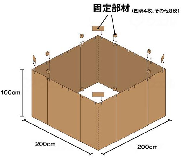 仕切り付き防災ユニット畳 安全地帯 200×200×100cm