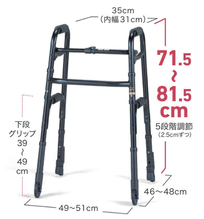 【非課税】スリムフレームウォーカー キャスターモデル WFS-4968SW3GW スリムサイズ歩行器 のサイズ