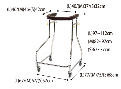 【非課税】室内用 馬蹄型歩行器 KW15N カワムラサイクル 四輪歩行車のサイズ