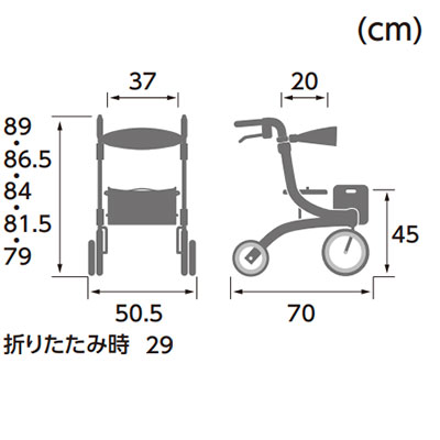 【非課税】四輪歩行車 KW40 カワムラサイクル 屋内外両用 歩行器 シルバーカーのサイズ