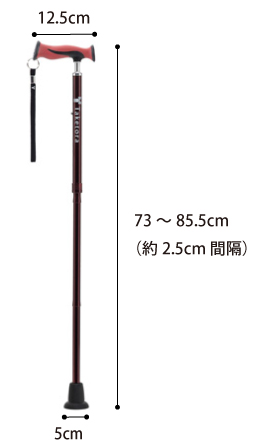 バンブーステッキ スリムネック 折りたたみ杖 竹虎の寸法図