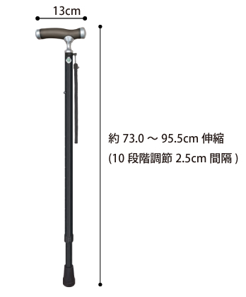 やわらか グリップステッキ 伸縮杖 フジホームのサイズ