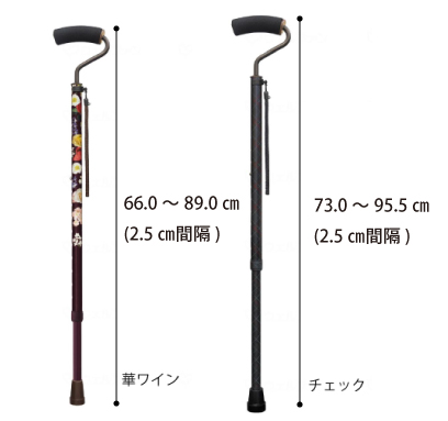 手のひらフィットステッキ 伸縮杖 フジホームのサイズ