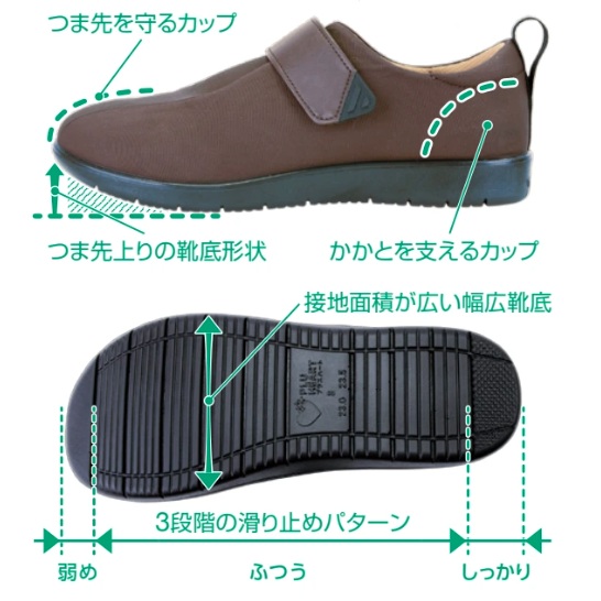 PH 転びにくいシューズ つま先あり 4E 屋内 屋外 撥水加工 抗菌 両足販売の説明