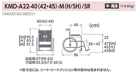 【非課税】Modern C-style 自走介助兼用車椅子 《中･高床》KMD-C22-40(38･42)-M(H/SH) スイングイン･アウト式 モダンシリーズC(多機能+) カワムラサイクル の説明