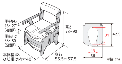 安寿 家具調トイレ セレクトR 自動ラップ2 ノーマルタイプ 標準・ソフト・暖房のサイズ