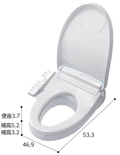 補高便座 ウォシュレット付補高便座SS1 3cm/5cm EWCS450S-55・EWCS440S-55・EWCS451N-55・EWCS441N-55 TOTOのサイズ