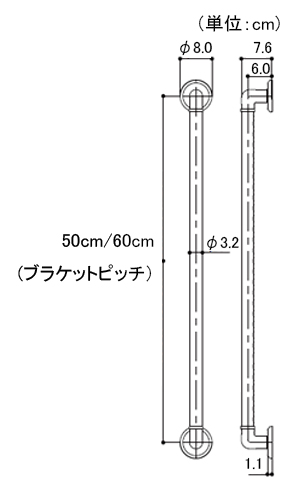 浴室用手すり 32ソフトアクアレールプラス I型ハンド 50cm/60cm 浴室・ユニットバス用 住宅改修向けの説明