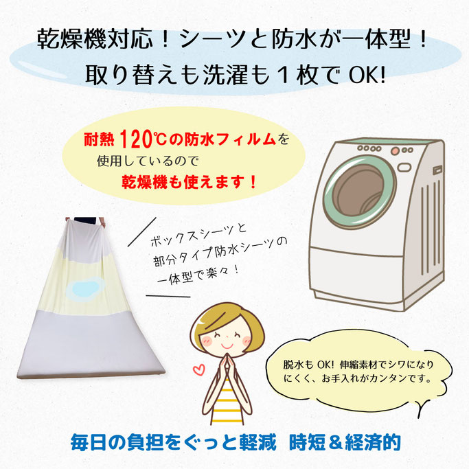 あんしんとり付け楽々防水シーツ MT-7044 乾燥機対応 速乾 軽量の説明
