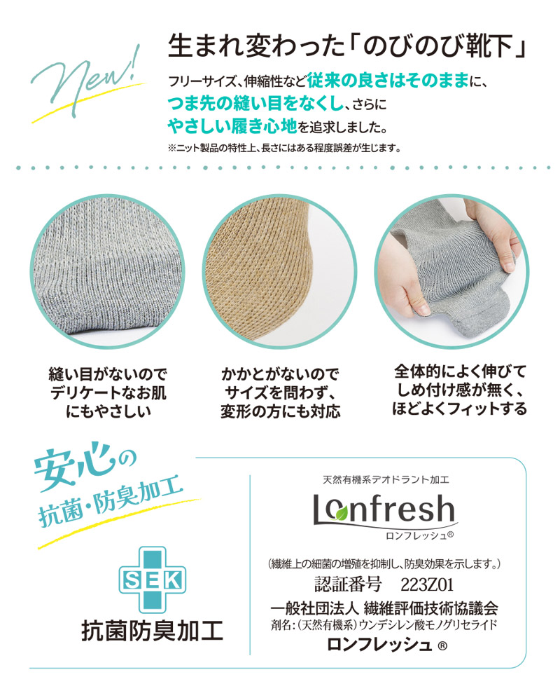 あゆみが作った靴下のびのびⅡ(4305) ロング(4306) 《2足セット》 両足フリーサイズ 徳武産業 伸縮 ギプスや装具の上から履けるの説明
