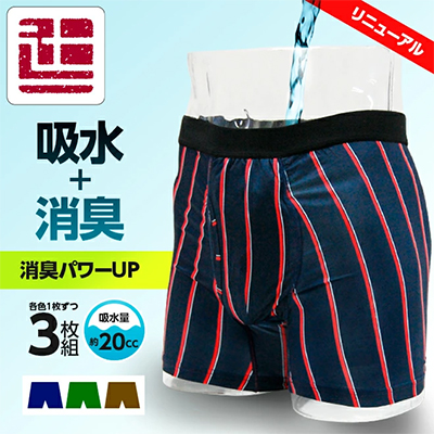 紳士失禁パンツ スマートボクサーパンツ トラッドタイプ3枚組(TJI-474GA) M~3L 辻一の説明