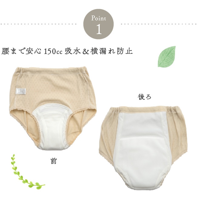 婦人用 安心腰ゴムショーツ 150cc M～3L 2枚セット (表)綿100% 腰ゴム交換可能 ベージュの説明